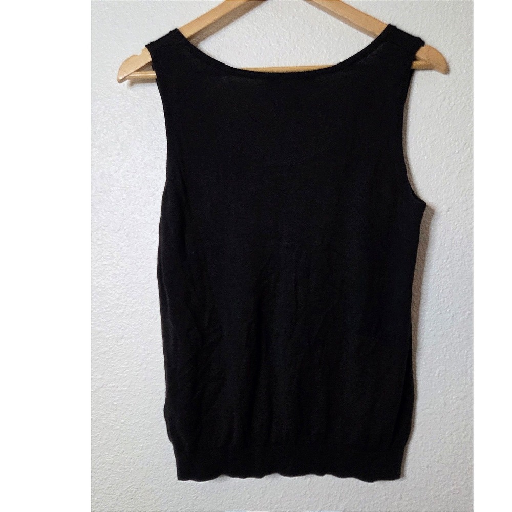 Black Silk Blend Knit Summer Tank Top Sleeveless Stretch Minimalist Petite L - Picture 4 of 4